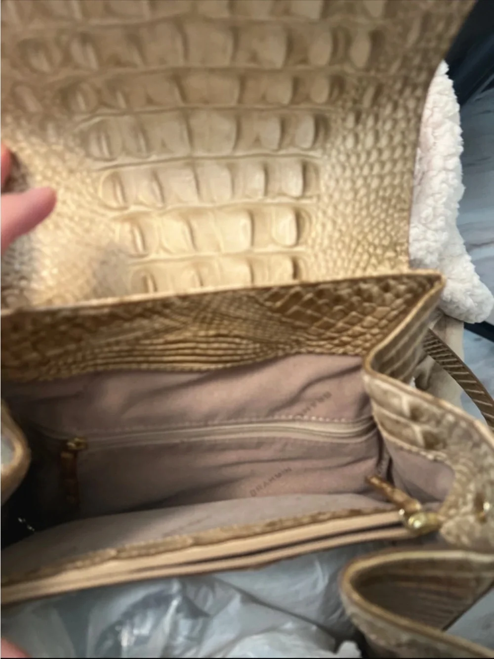 Brahmin Metallic Gold Croc-Embossed Backpack